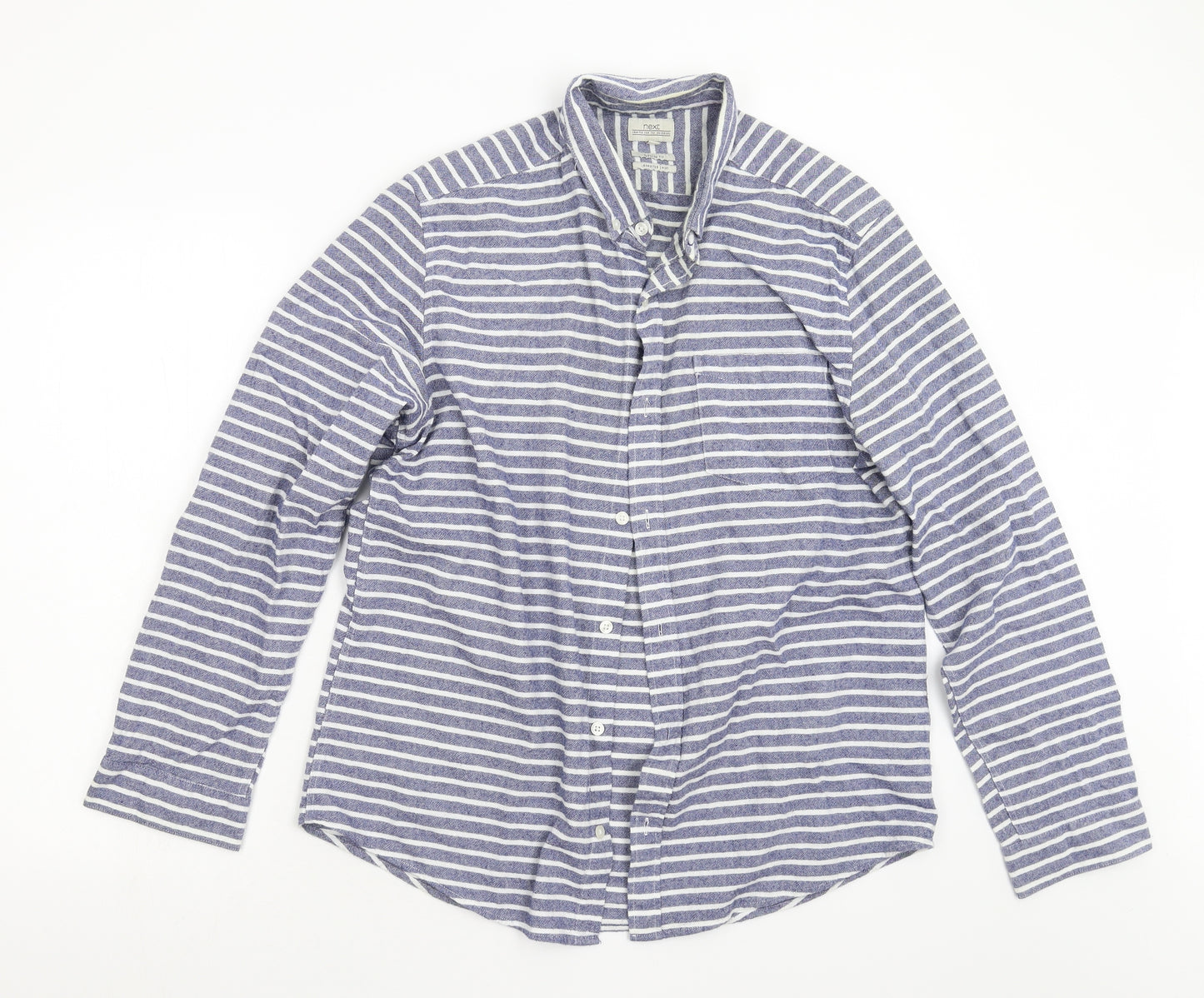 NEXT Mens Blue Striped   Button-Up Size L