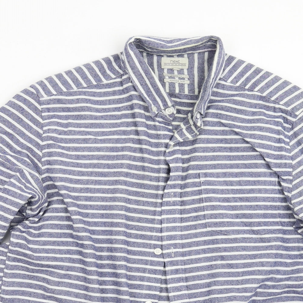 NEXT Mens Blue Striped   Button-Up Size L