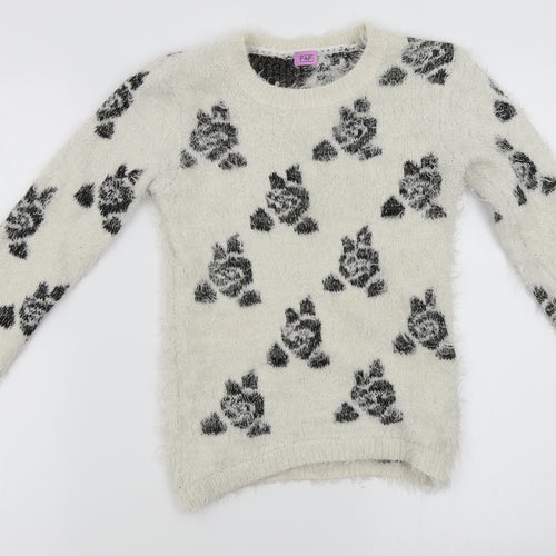 F&F Girls Ivory Floral  Pullover Jumper Size 9-10 Years