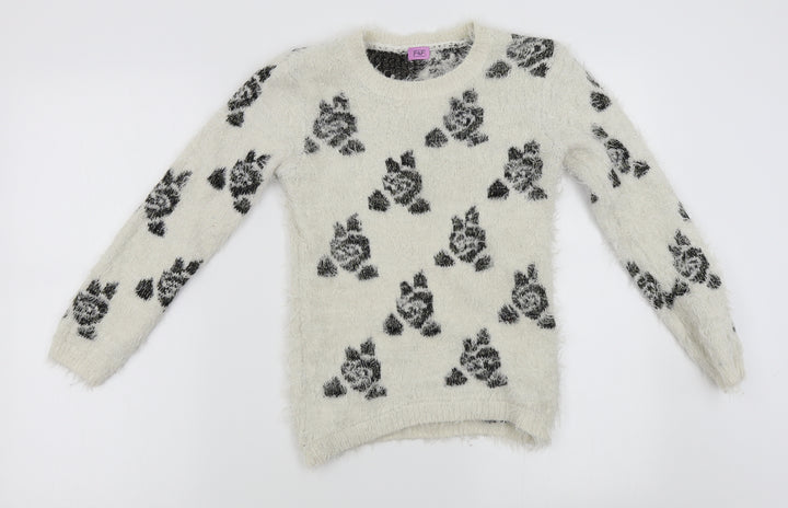 F&F Girls Ivory Floral Pullover Jumper Size 9-10 Years