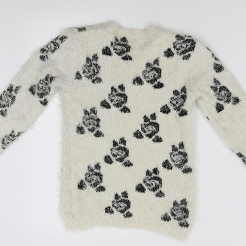 F&F Girls Ivory Floral  Pullover Jumper Size 9-10 Years