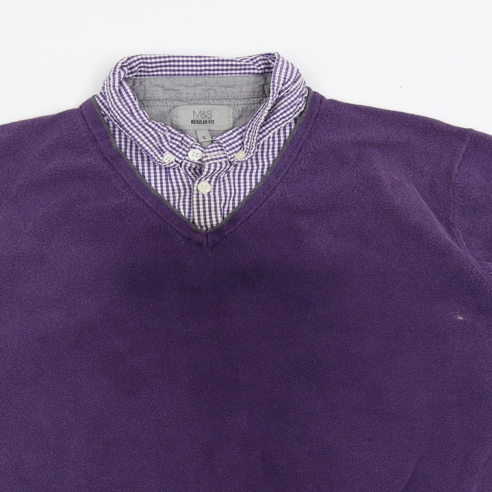 M&S Mens Purple   Pullover Jumper Size L  - Collar Insert