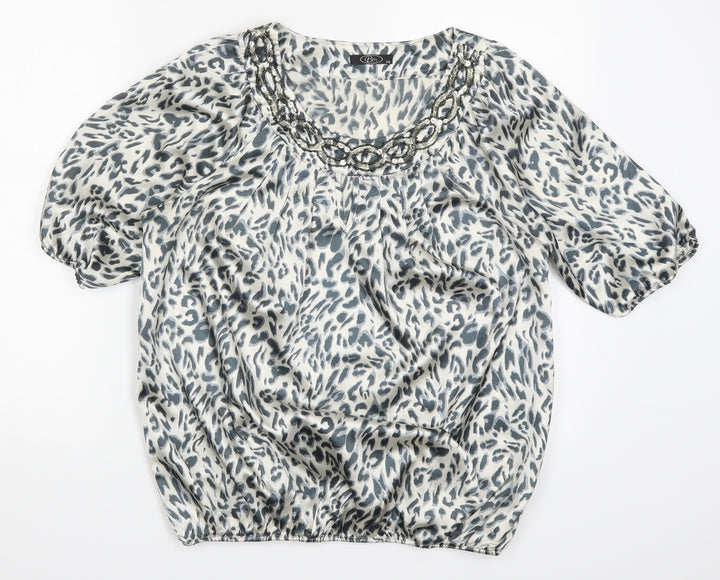 Bonmarché Womens Grey Animal Print Basic Blouse Size 14