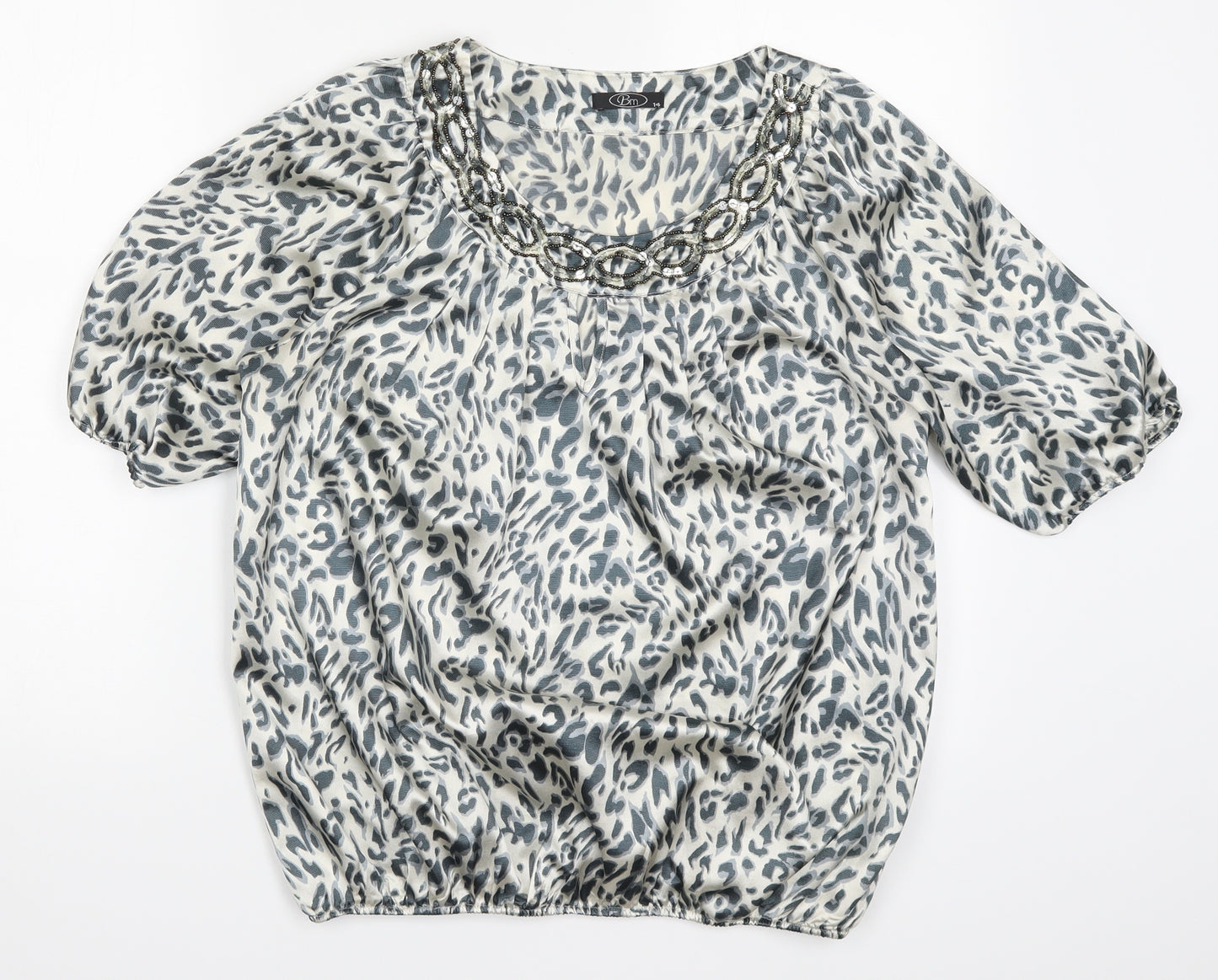 Bonmarché Womens Grey Animal Print  Basic Blouse Size 14