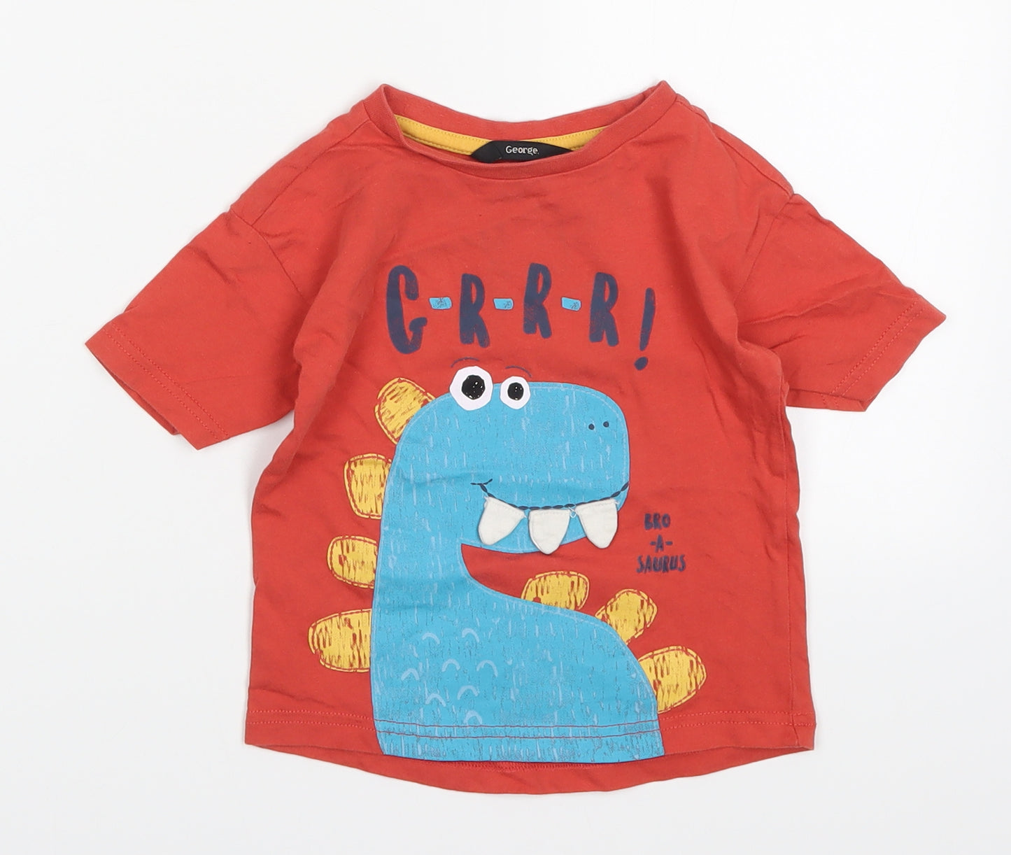 George Boys Red   Basic T-Shirt Size 18-24 Months  - Dinosaur