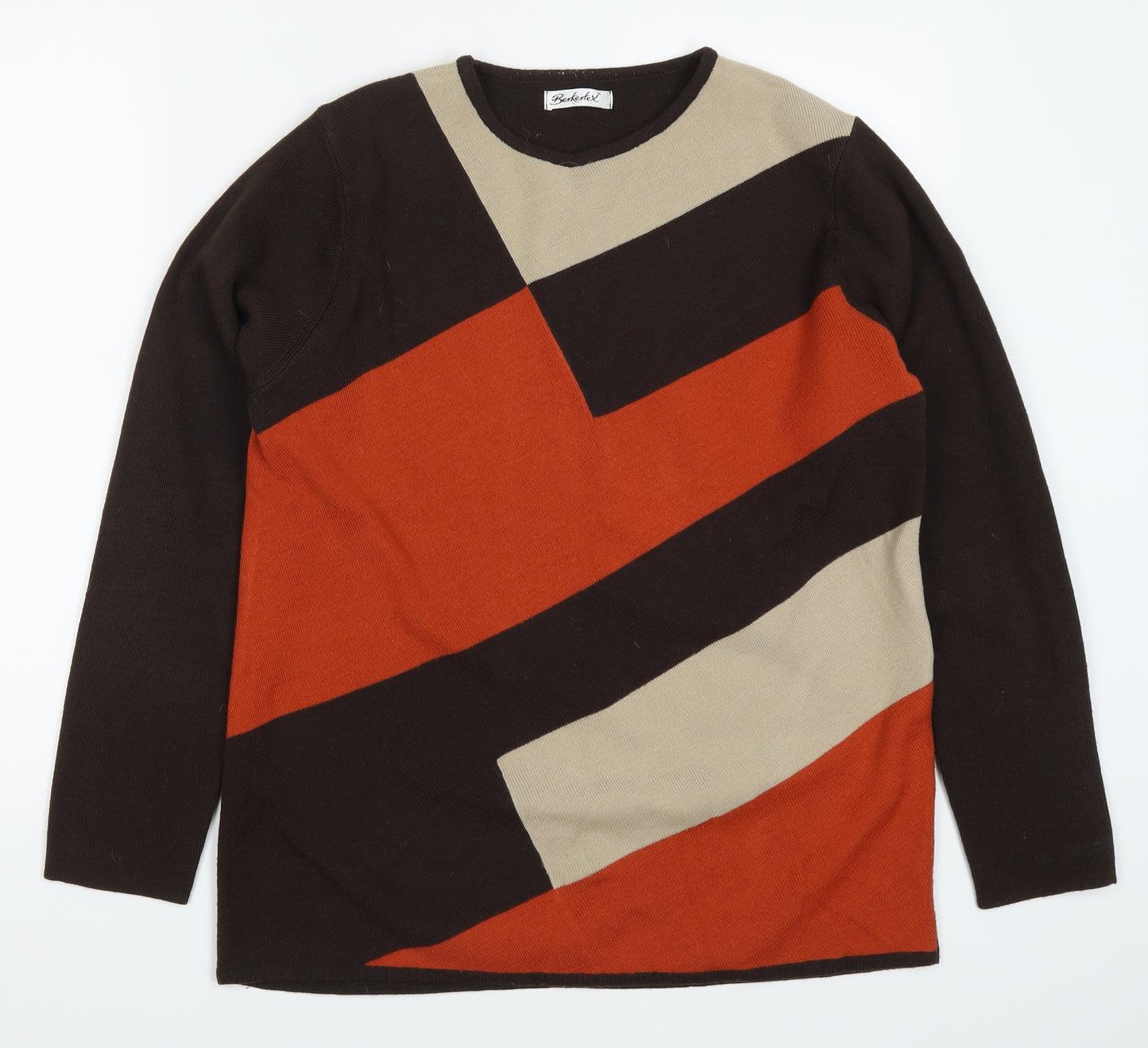 Berkertex Womens Blue Geometric Knit Pullover Jumper Size 14  - Orange