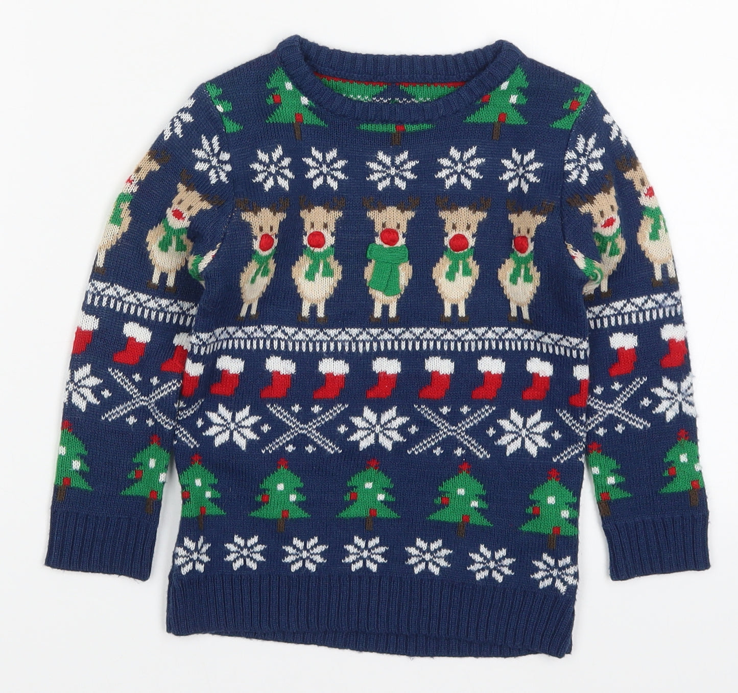 Nutmeg Boys Blue   Pullover Jumper Size 2-3 Years  - Christmas Prints