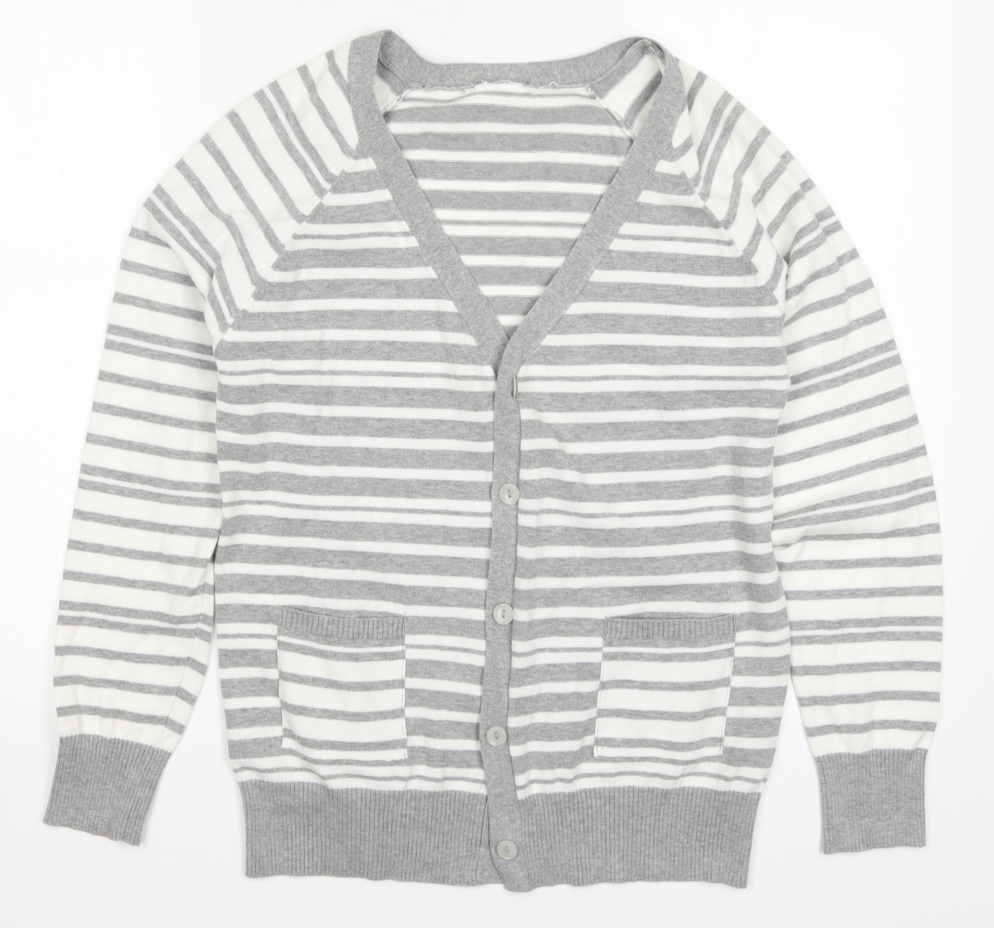 Evie Womens Grey Striped Knit Cardigan Jumper Size 14