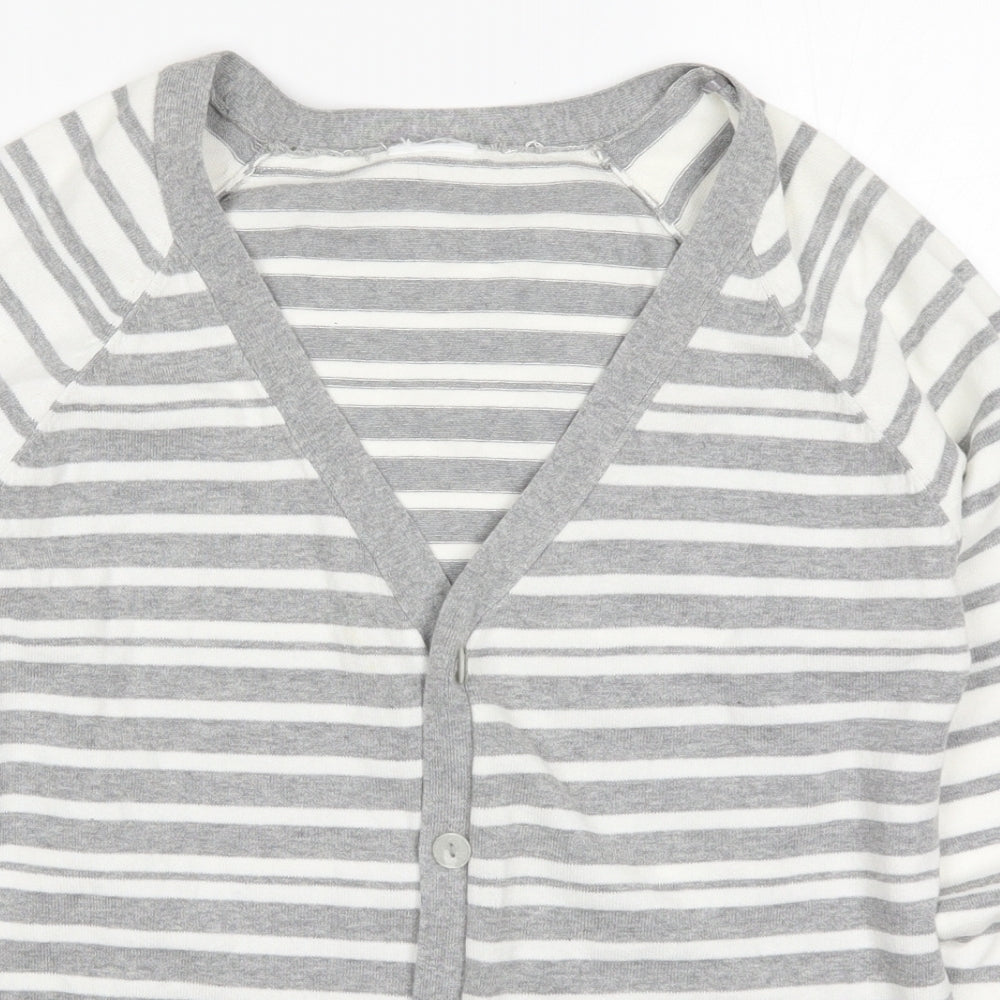 Evie Womens Grey Striped Knit Cardigan Jumper Size 14