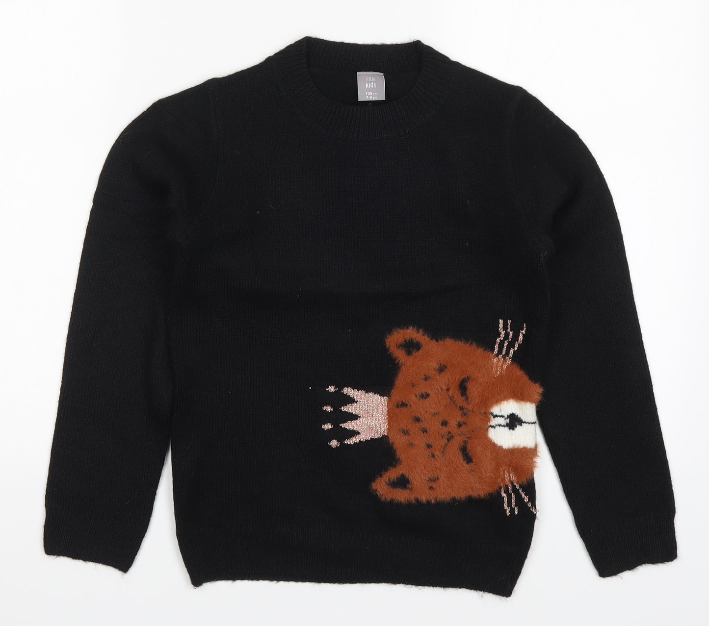 Little Kids Girls Black   Pullover Jumper Size 7-8 Years  - Big Cat Crown