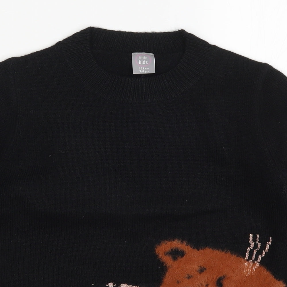 Little Kids Girls Black   Pullover Jumper Size 7-8 Years  - Big Cat Crown