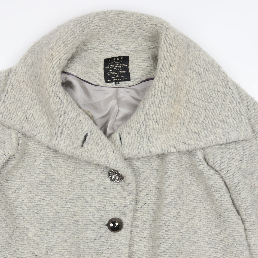 River Island Womens Grey   Overcoat Coat Size 16