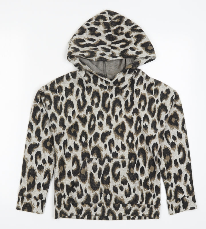 Matalan Girls Brown Animal Print  Pullover Hoodie Size 9 Years