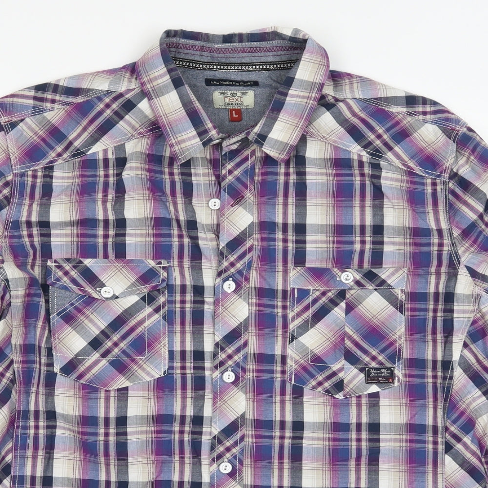 NEXT Mens Purple Check   Button-Up Size L