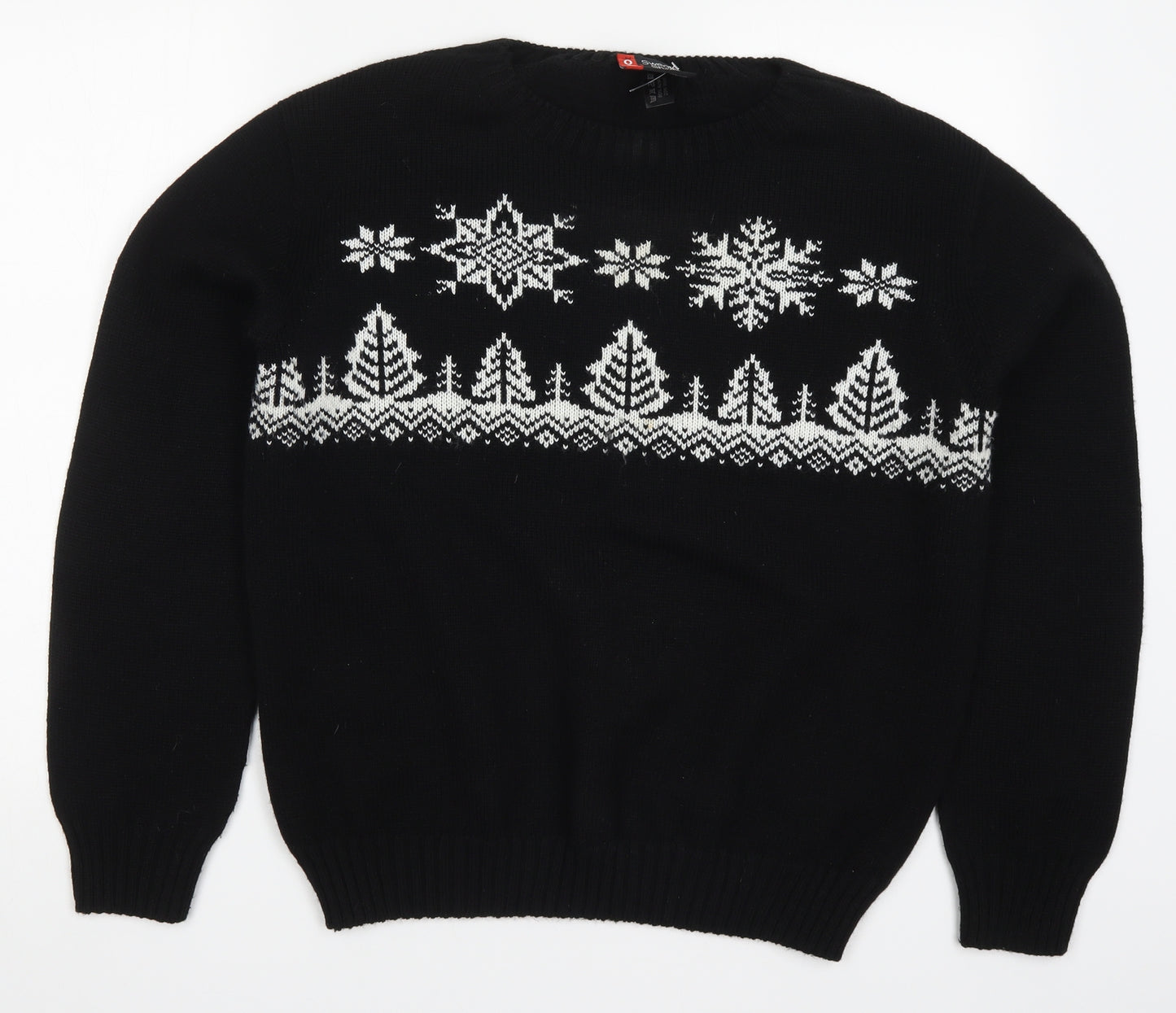 Sweater Shop Mens Black   Pullover Jumper Size M  - Christmas Tree Print