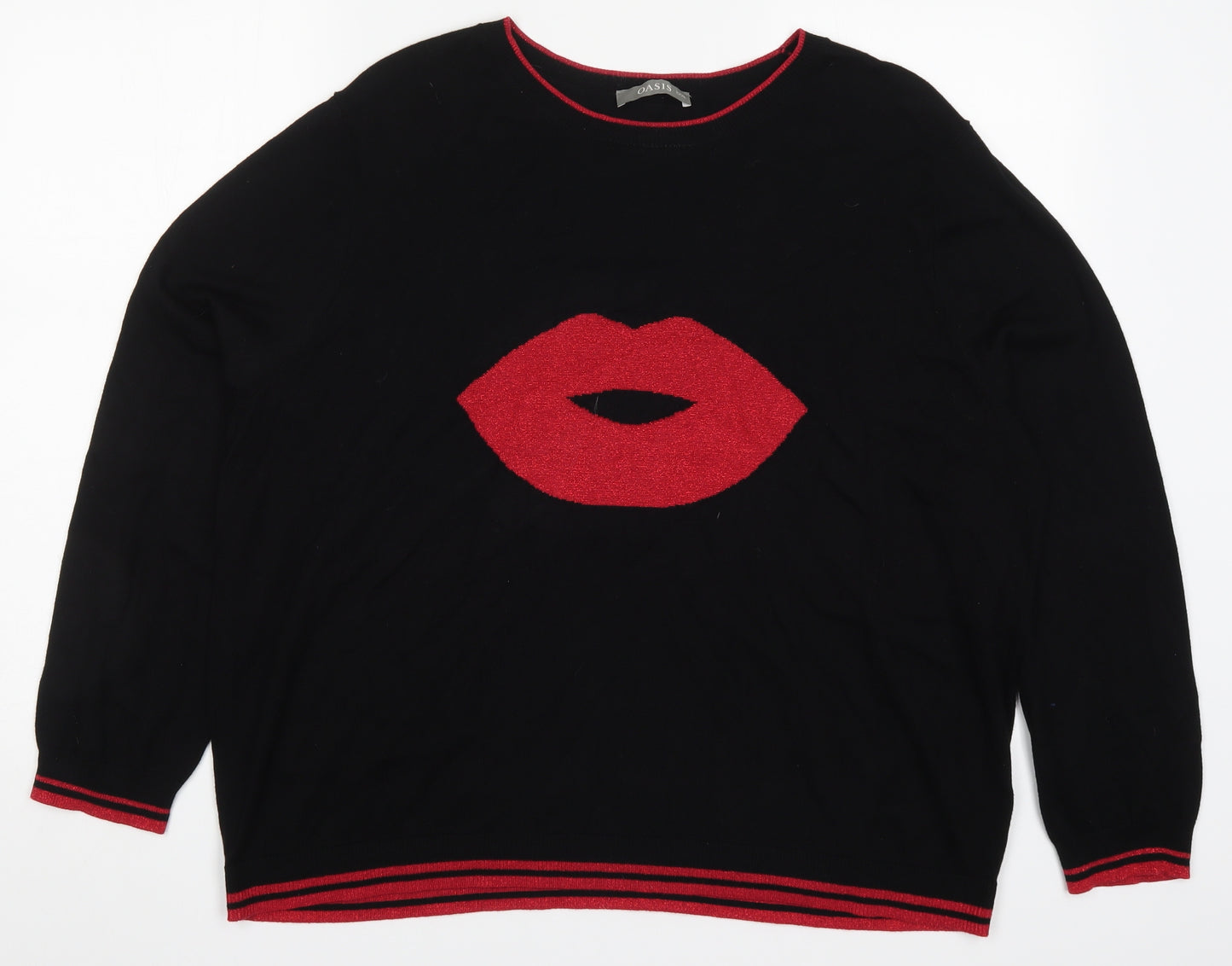 Oasis Womens Black  Knit Pullover Jumper Size 3XL  - Red Lips