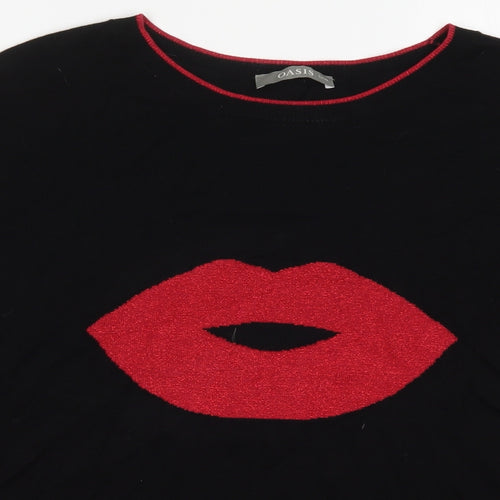 Oasis Womens Black  Knit Pullover Jumper Size 3XL  - Red Lips