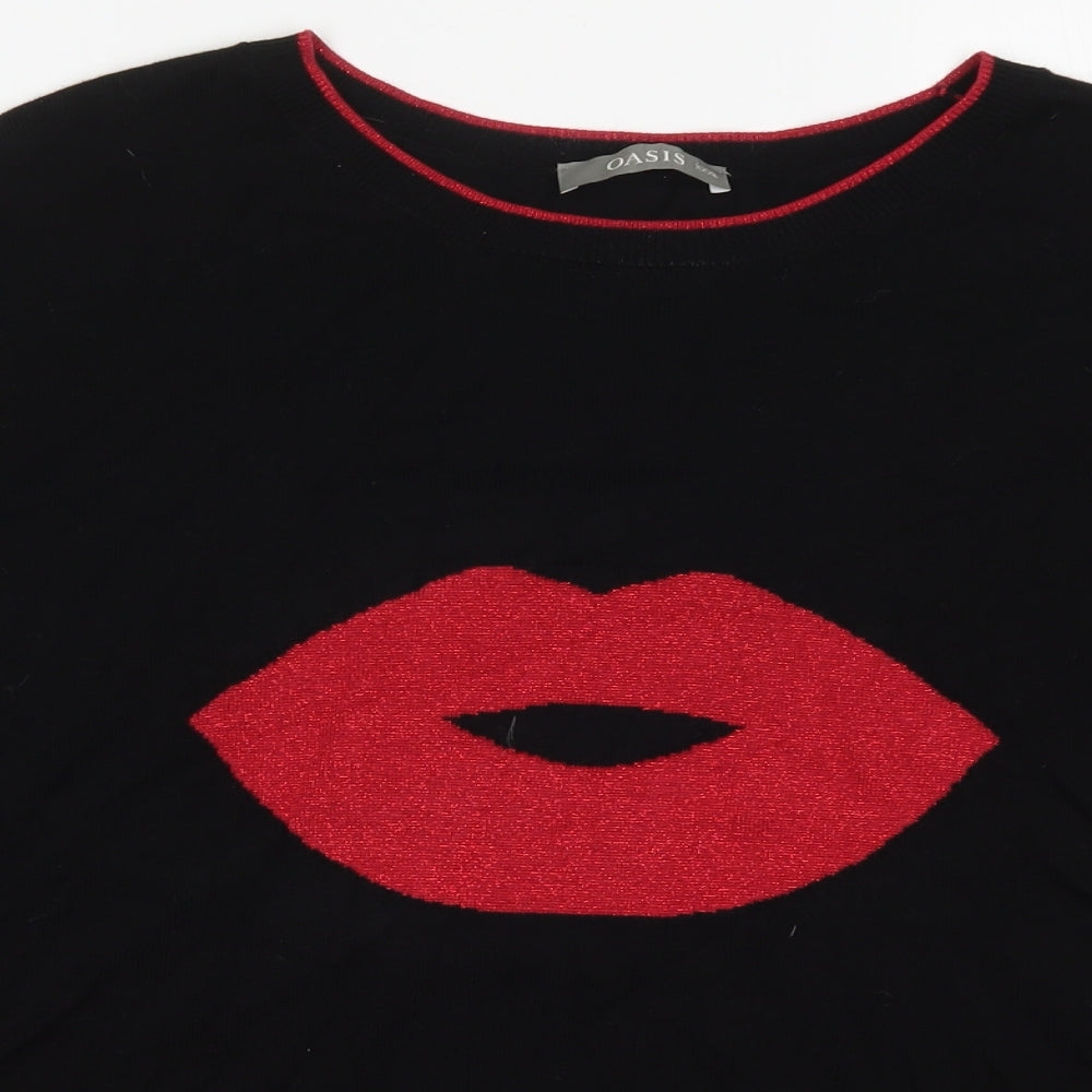Oasis Womens Black  Knit Pullover Jumper Size 3XL  - Red Lips
