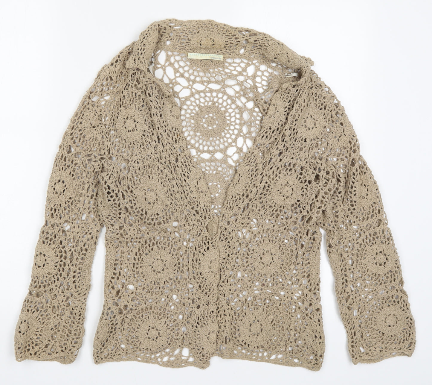 AMARANTO Womens Beige  Knit Cardigan Jumper Size 16