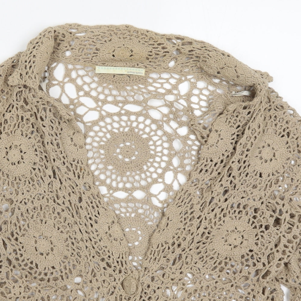 AMARANTO Womens Beige  Knit Cardigan Jumper Size 16