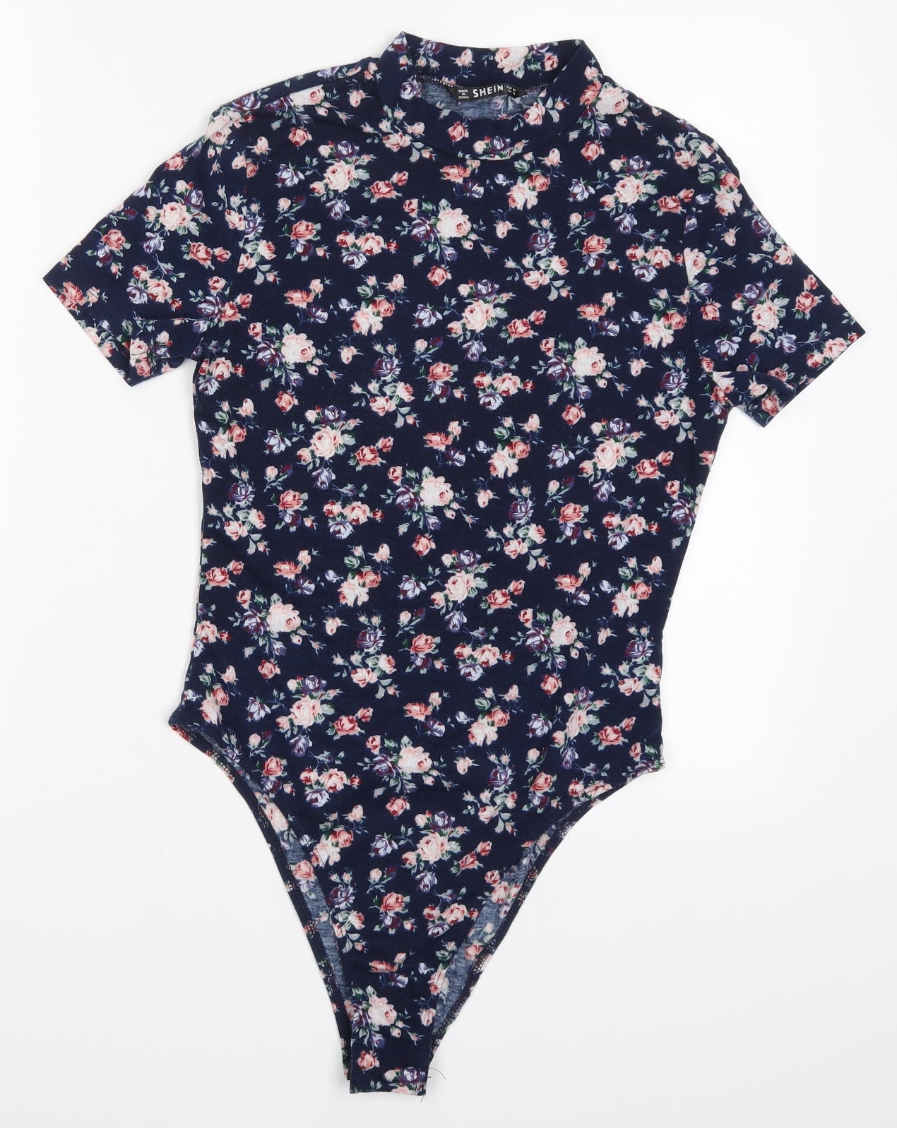 SheIn Womens Blue Floral  Bodysuit One-Piece Size M