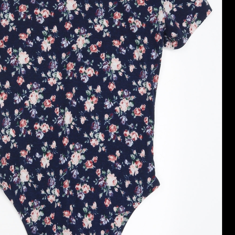 SheIn Womens Blue Floral  Bodysuit One-Piece Size M