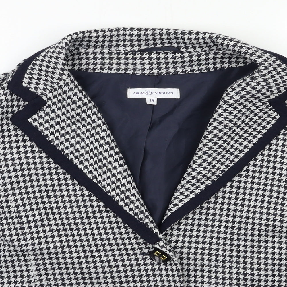 Gray Osbourn Womens Black Herringbone  Jacket Blazer Size 14