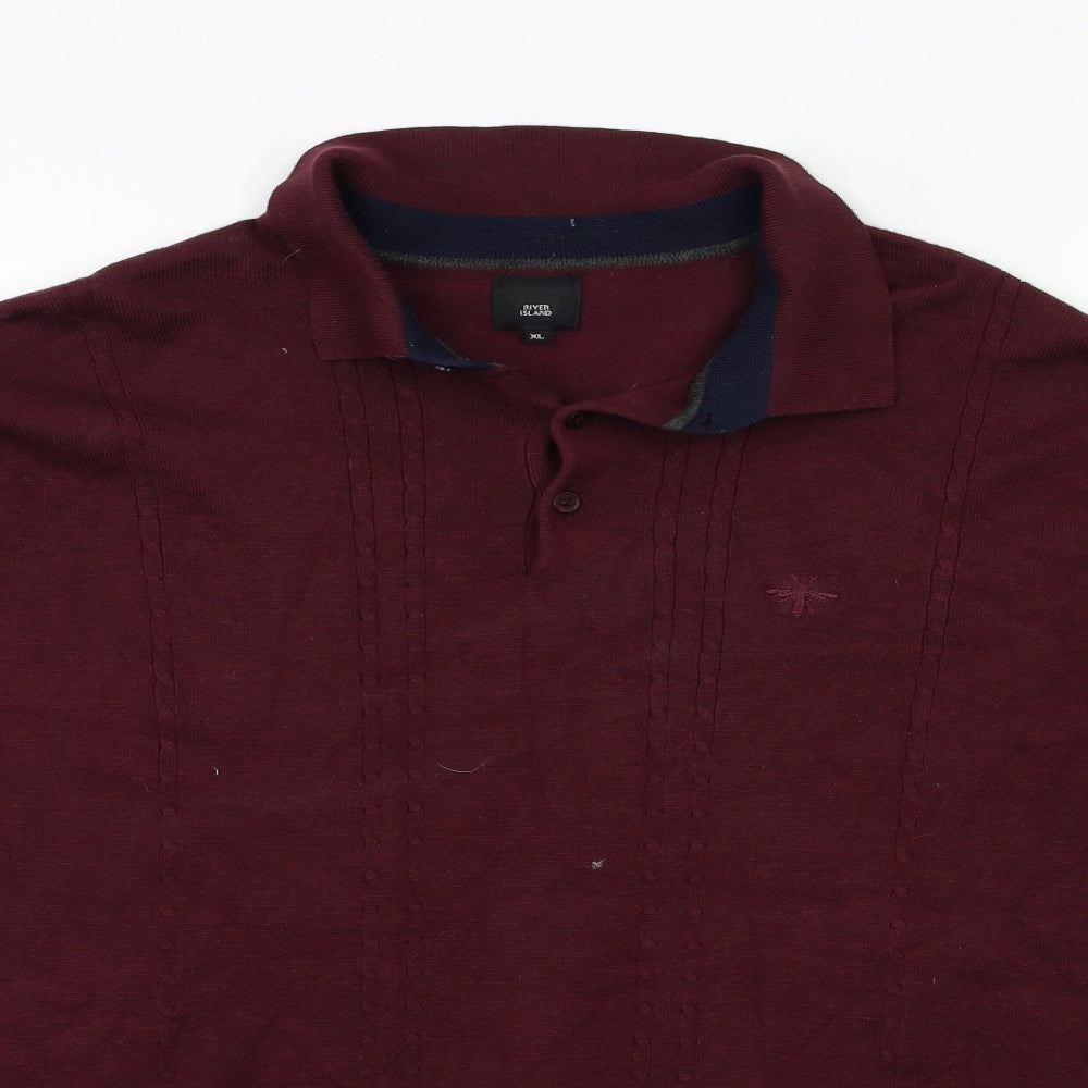 River Island Mens Red Striped Knit Pullover Jumper Size XL