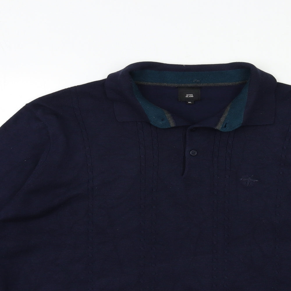 River Island Mens Blue  Knit Pullover Jumper Size XL