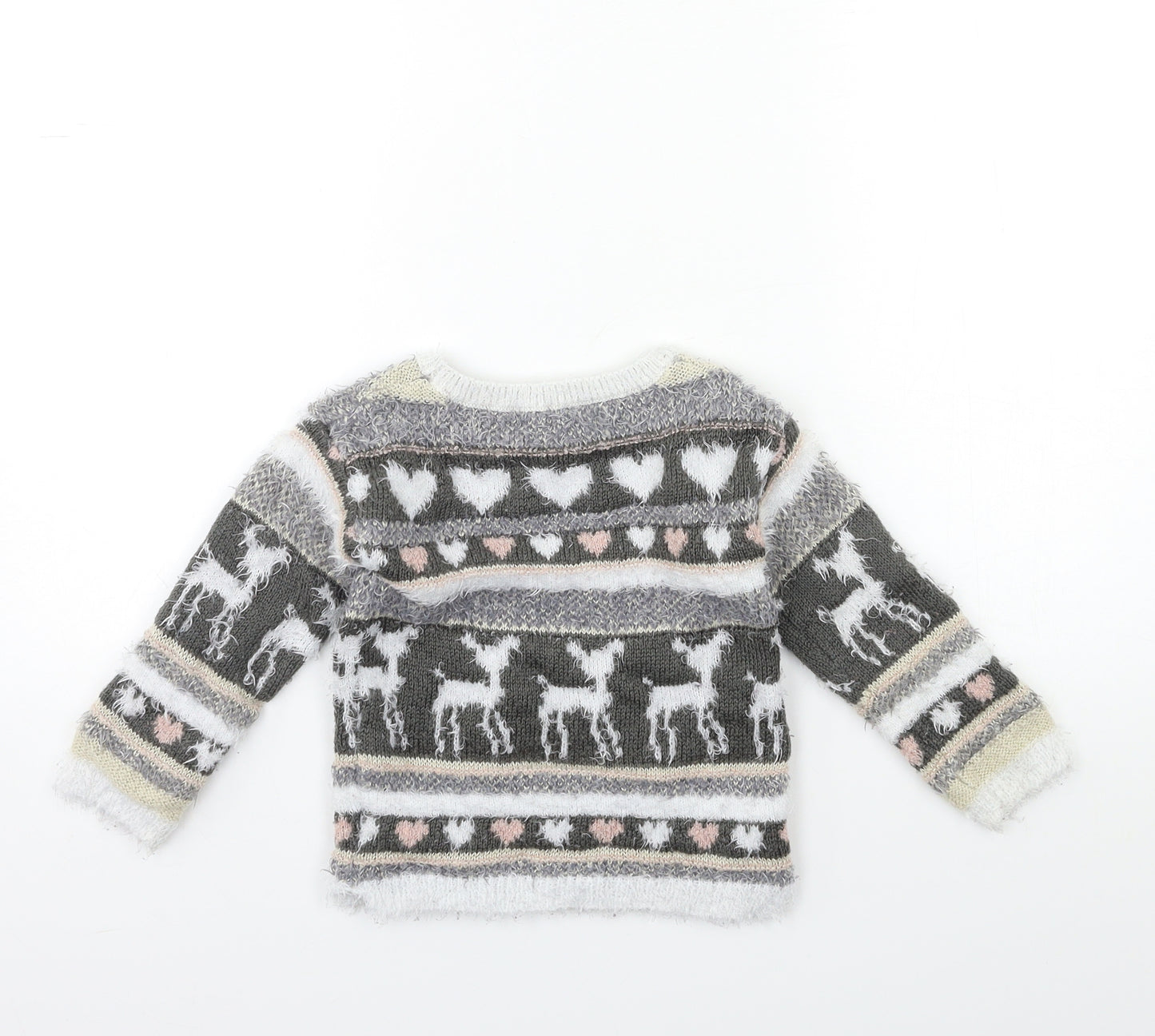 George Girls Green Striped Knit Pullover Jumper Size 2-3 Years