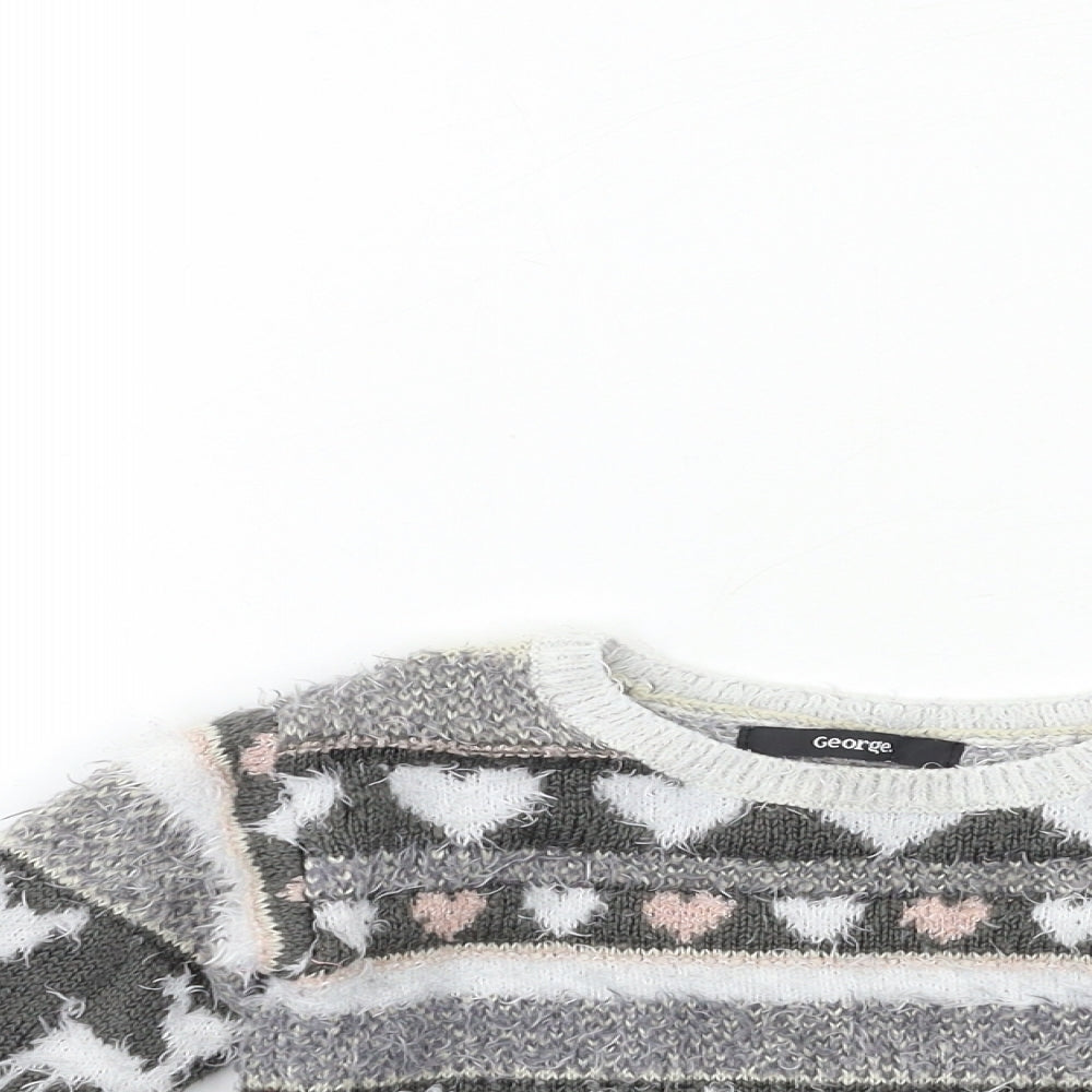 George Girls Green Striped Knit Pullover Jumper Size 2-3 Years