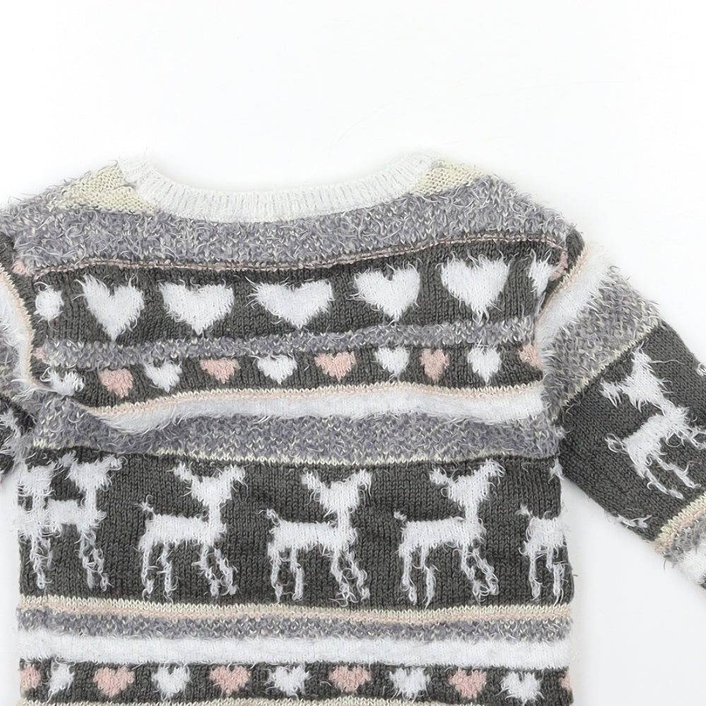 George Girls Green Striped Knit Pullover Jumper Size 2-3 Years