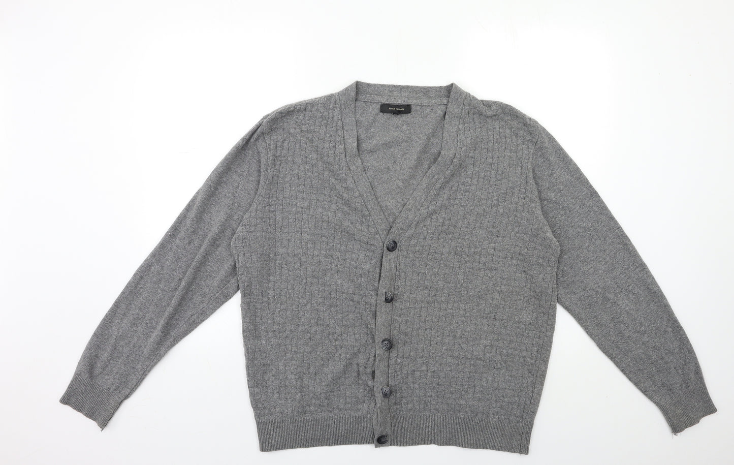 River Island Mens Grey  Knit Cardigan Jumper Size XL