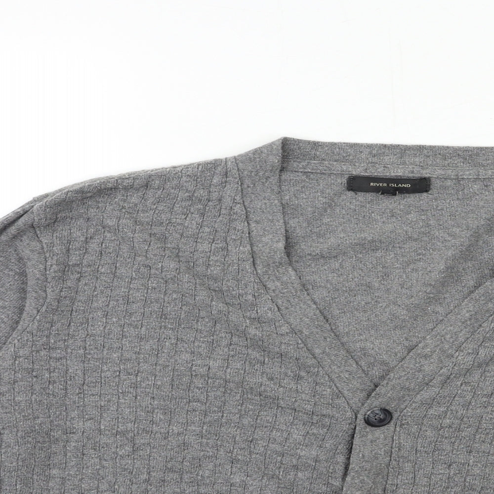 River Island Mens Grey  Knit Cardigan Jumper Size XL