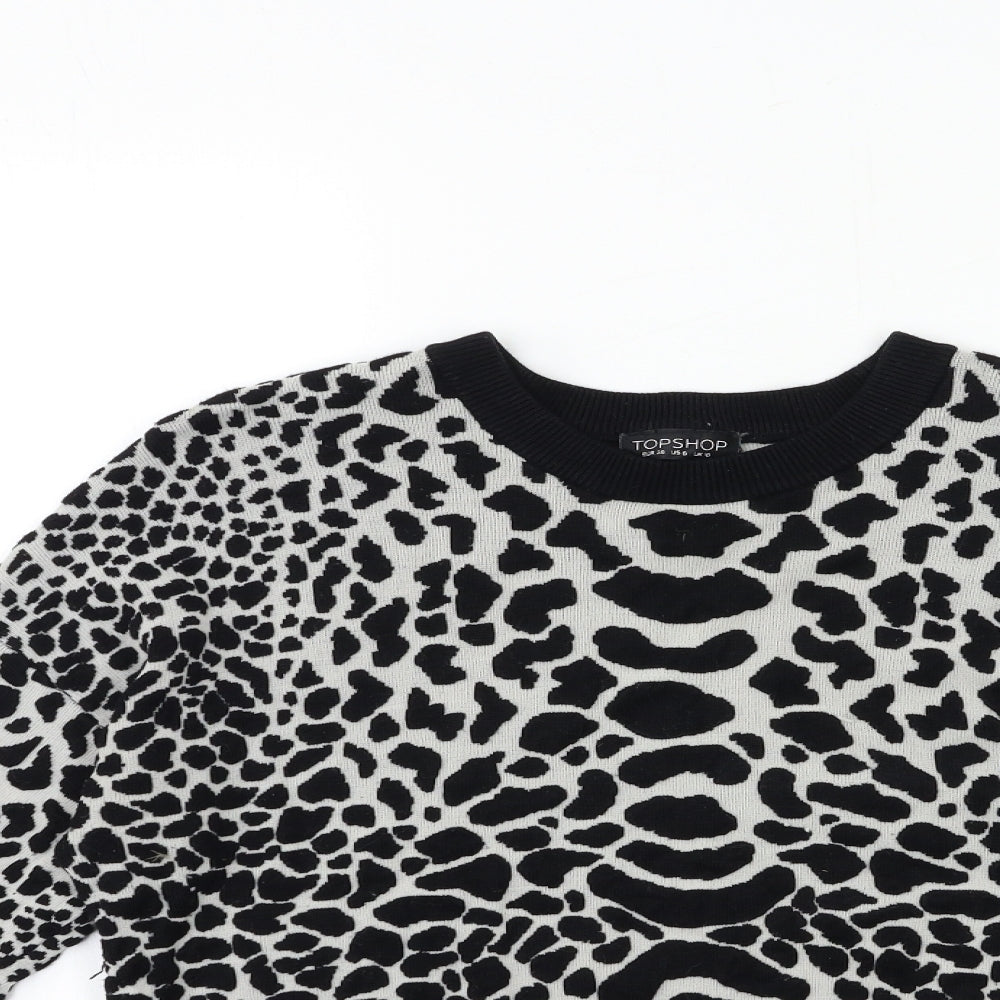 Topshop Womens Grey Animal Print Knit Pullover Jumper Size 10