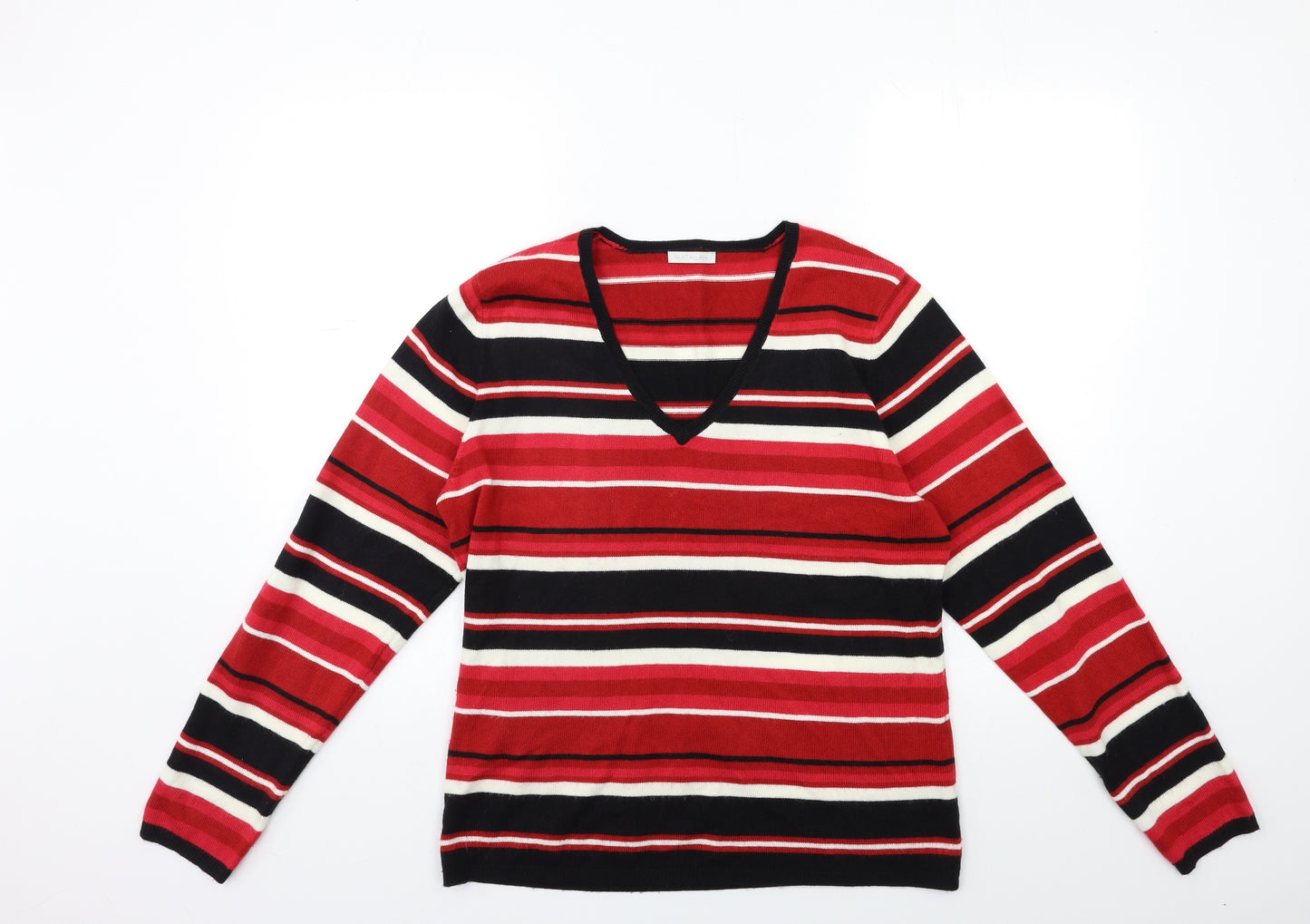 Matalan Womens Red Striped Knit Pullover Jumper Size 16