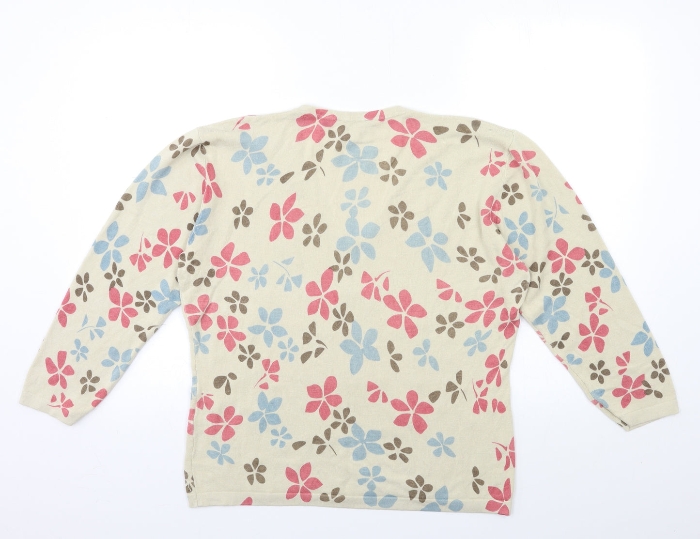 janique Womens Beige Floral Knit Pullover Jumper Size 14