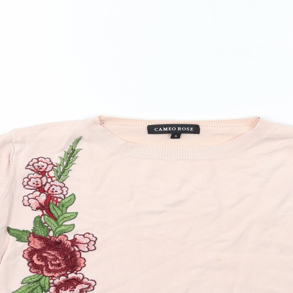 Cameo Womens Pink Floral Knit Pullover Jumper Size S