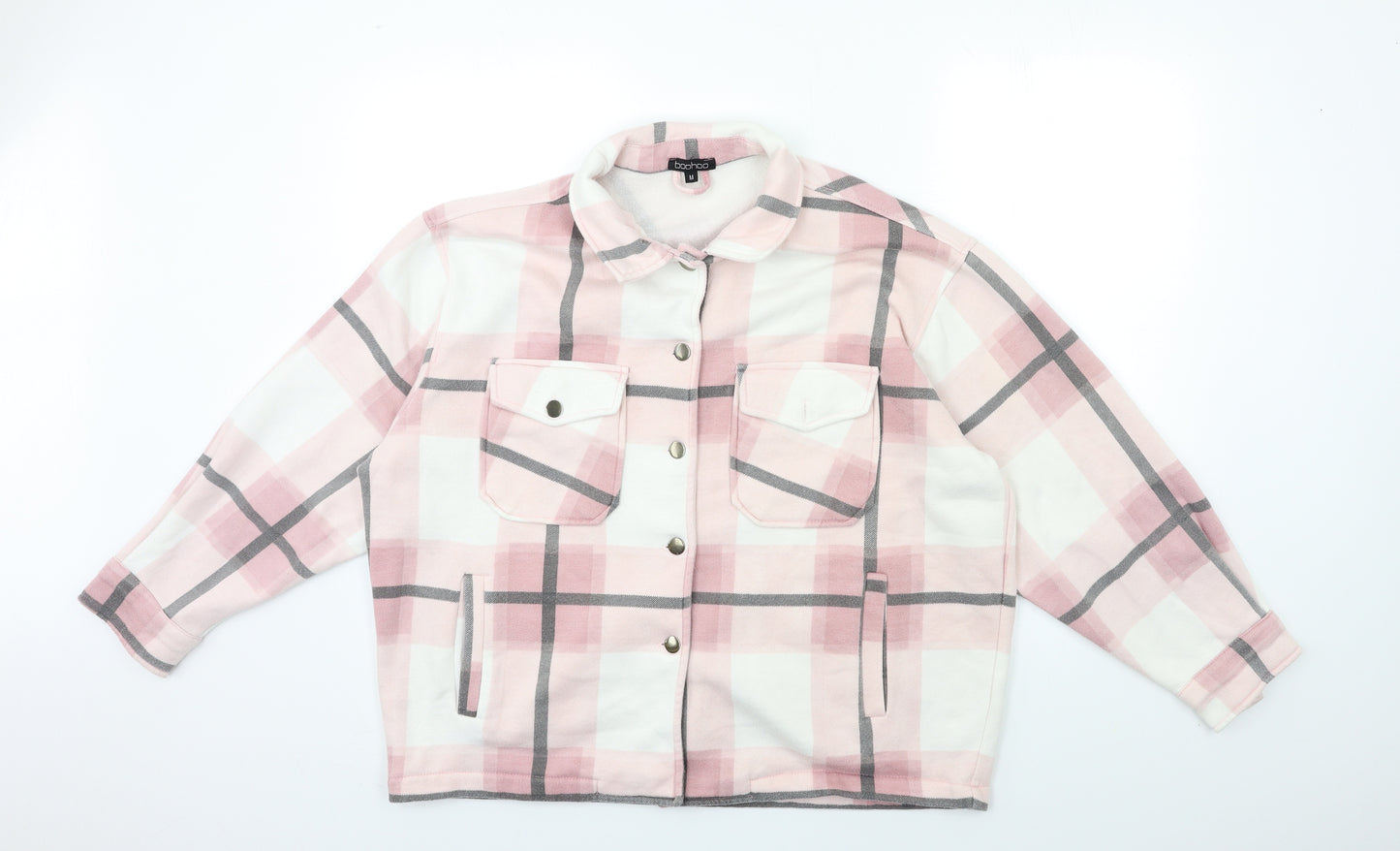 Boohoo Womens Pink Check  Jacket Coat Size M