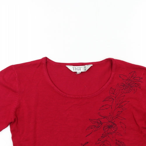 TIGI Womens Red  Knit Pullover Jumper Size 8
