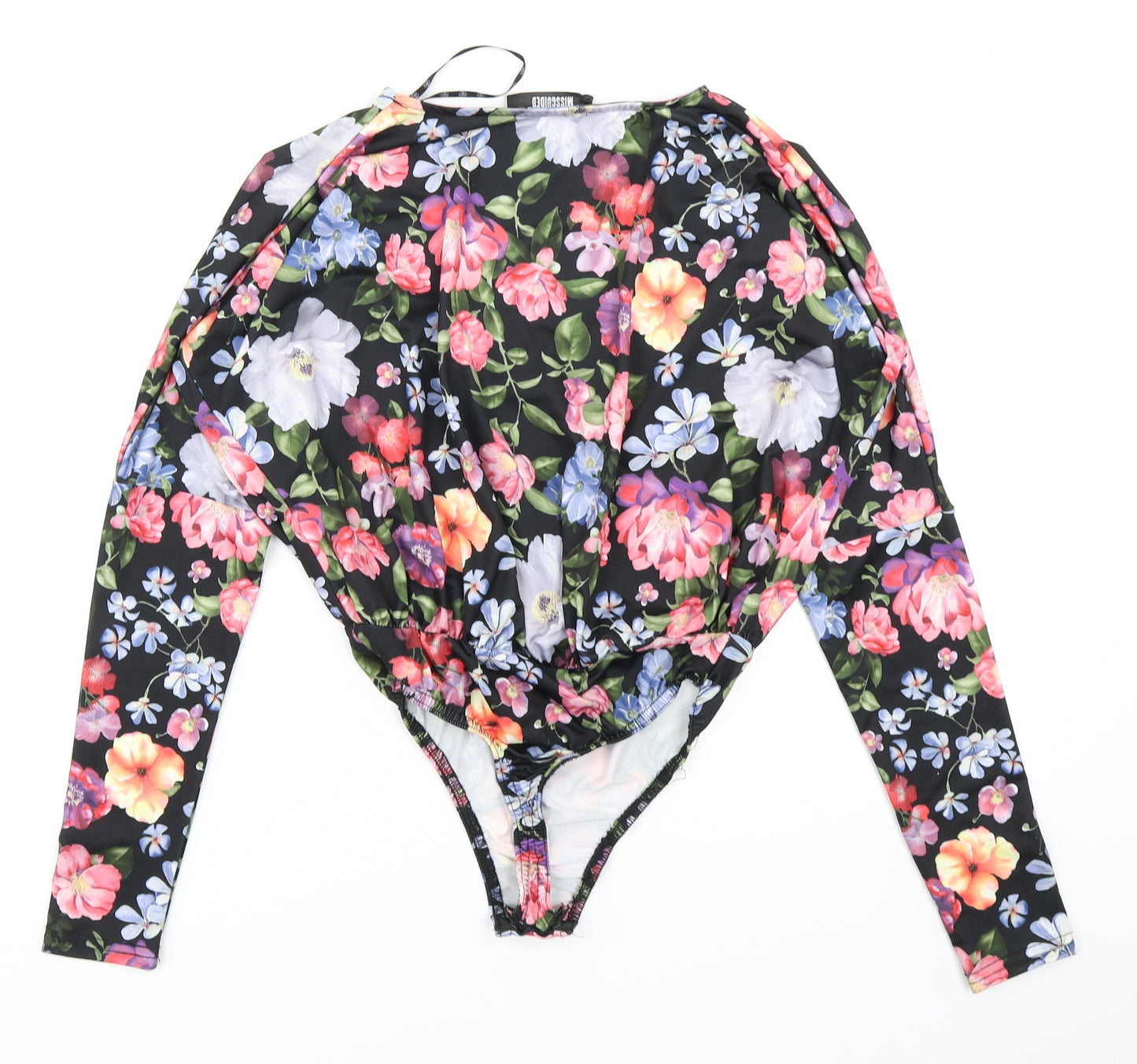Missguided Womens Black Floral  Bodysuit One-Piece Size 8