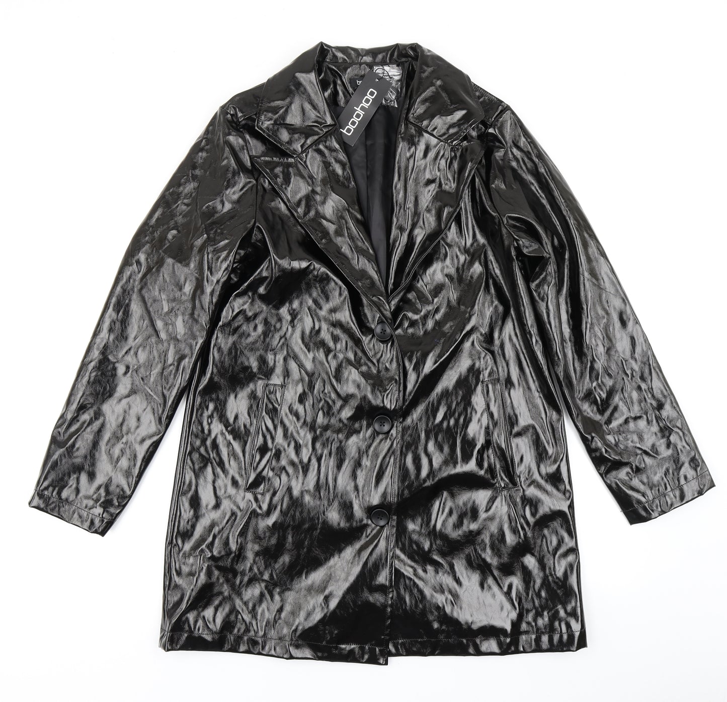 Boohoo Womens Black   Trench Coat Coat Size 14