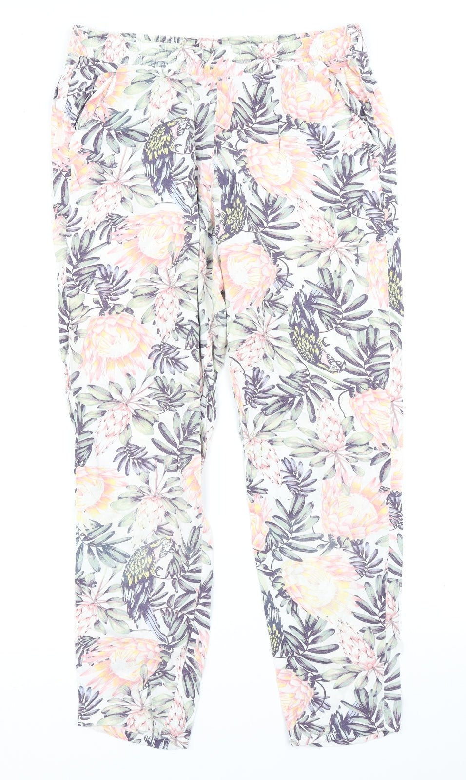 Divided Womens White Floral  Harem Trousers Size 12 L24 in