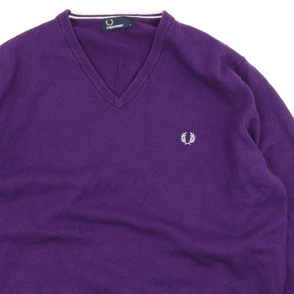 Fred Perry Mens Purple  Knit Pullover Jumper Size L