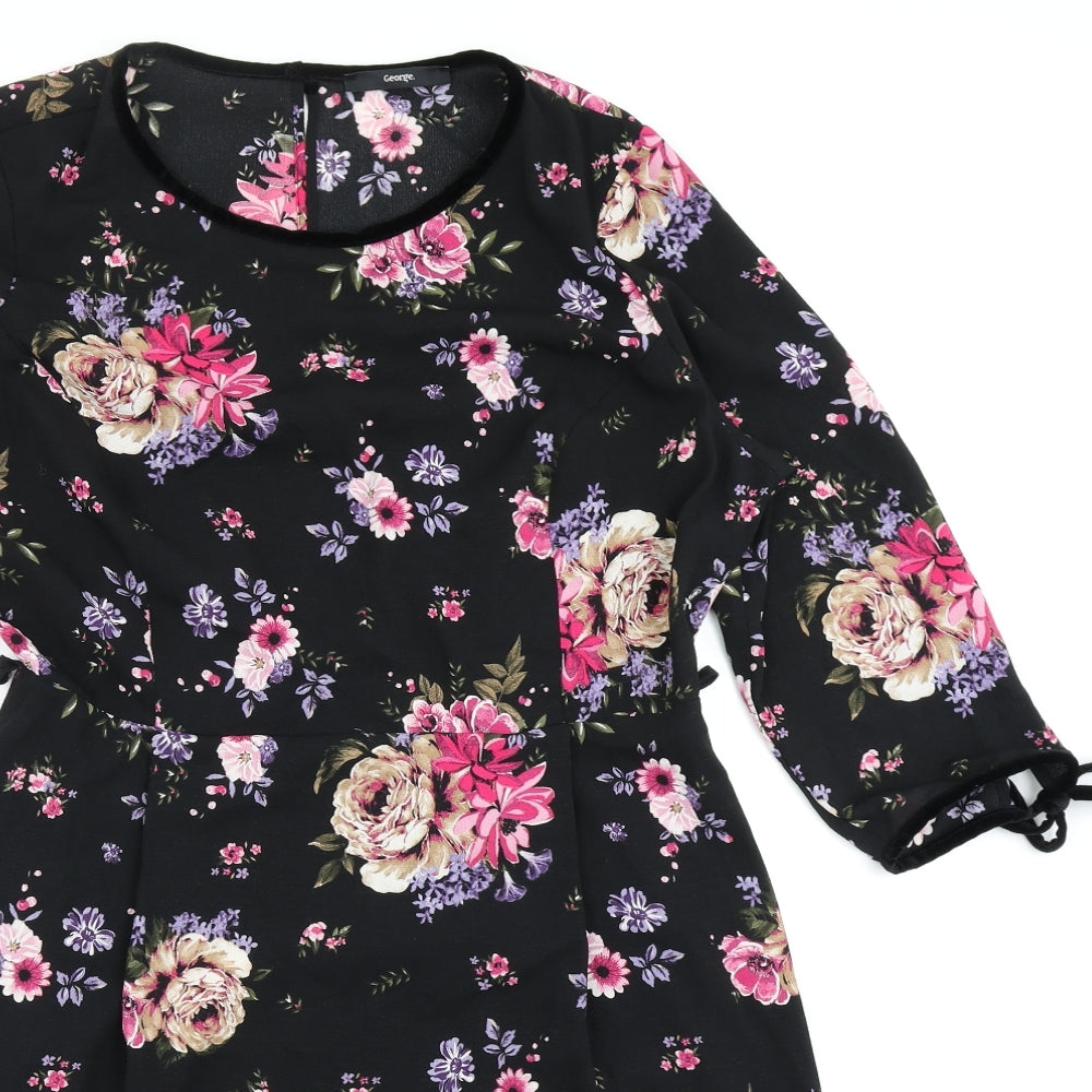 George Womens Black Floral  Fit & Flare  Size 14
