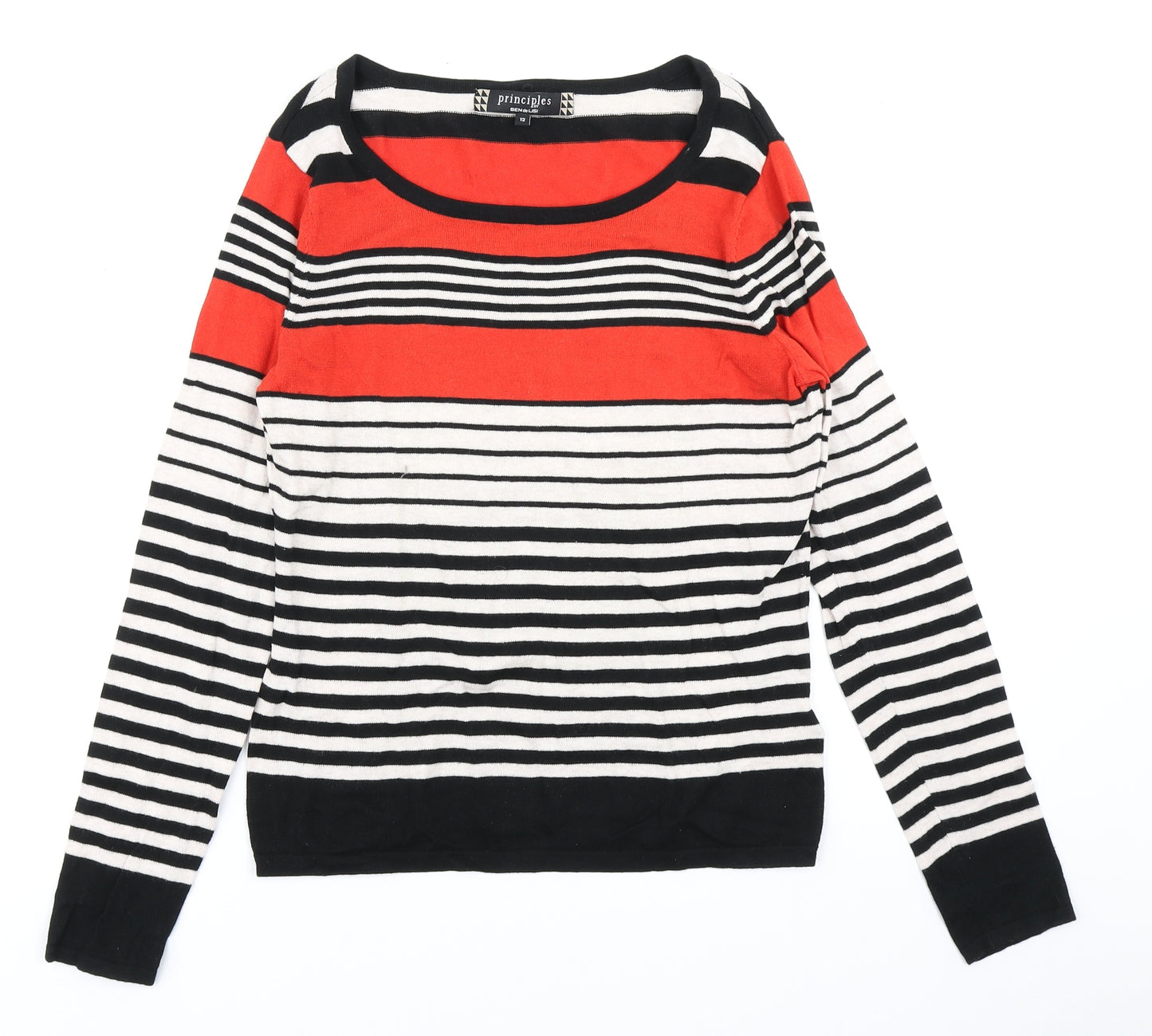 Principles Womens Black Striped Knit Pullover Jumper Size 12