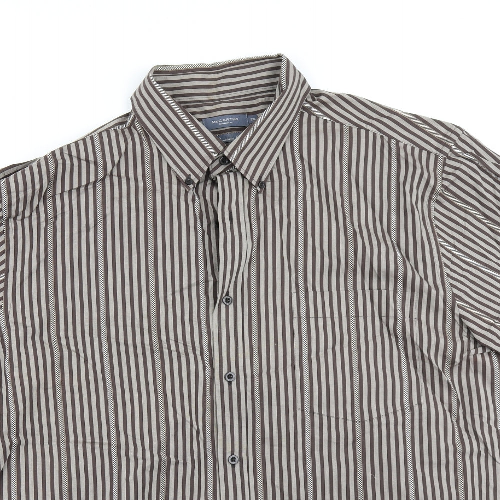 McCarthy Mens Brown Striped   Button-Up Size 2XL