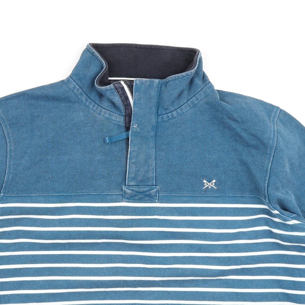 Crew Mens Blue Striped Denim Pullover Sweatshirt Size XL