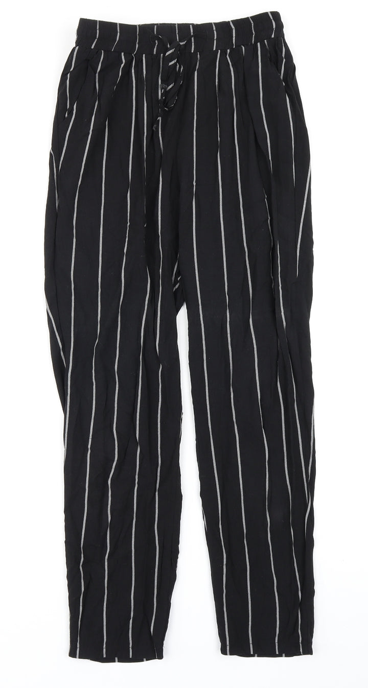 PRETTYLITTLETHING Womens Black Striped Harem Trousers Size 8 L23 in