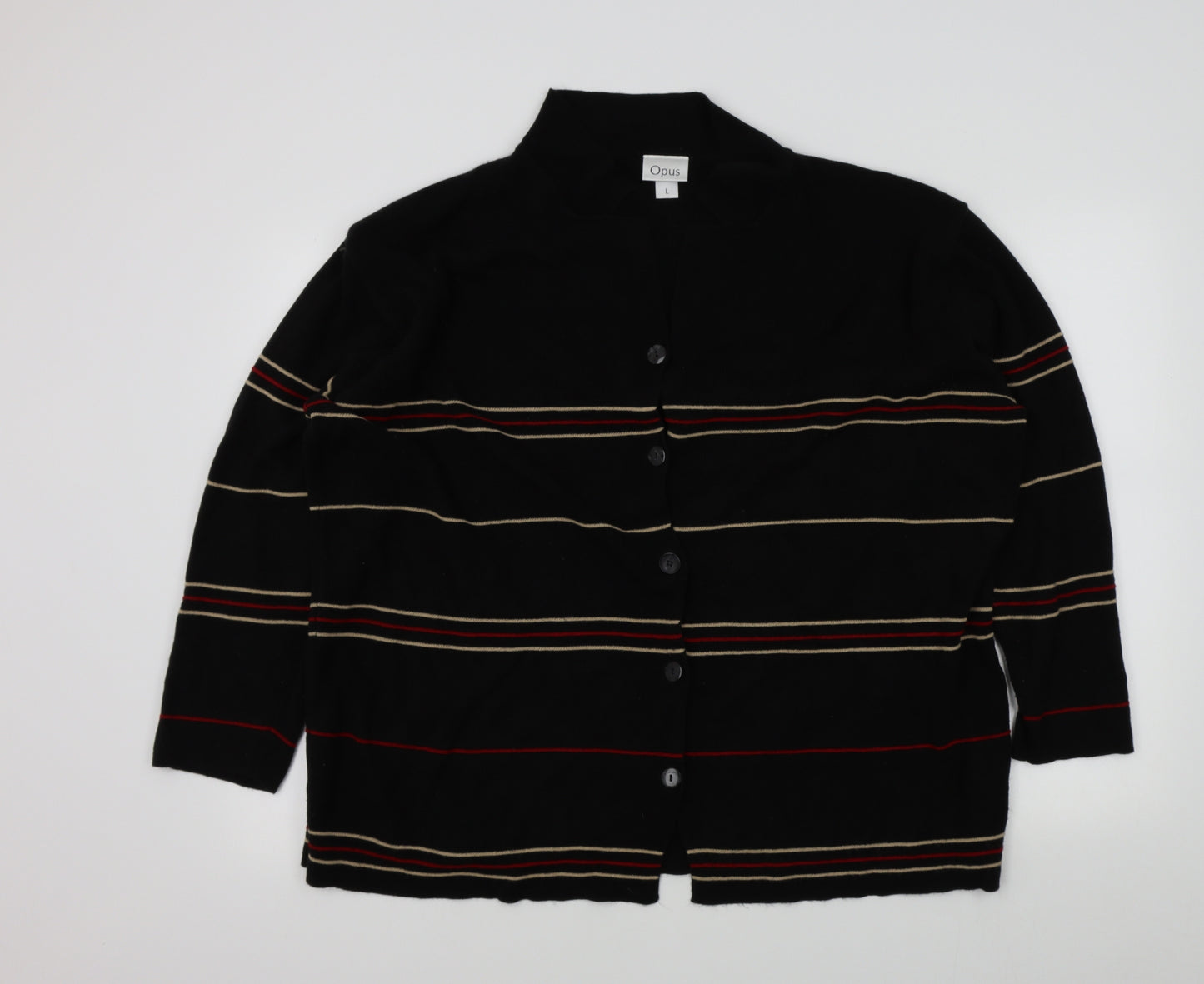 OPUS Womens Black Striped  Cardigan Jumper Size L